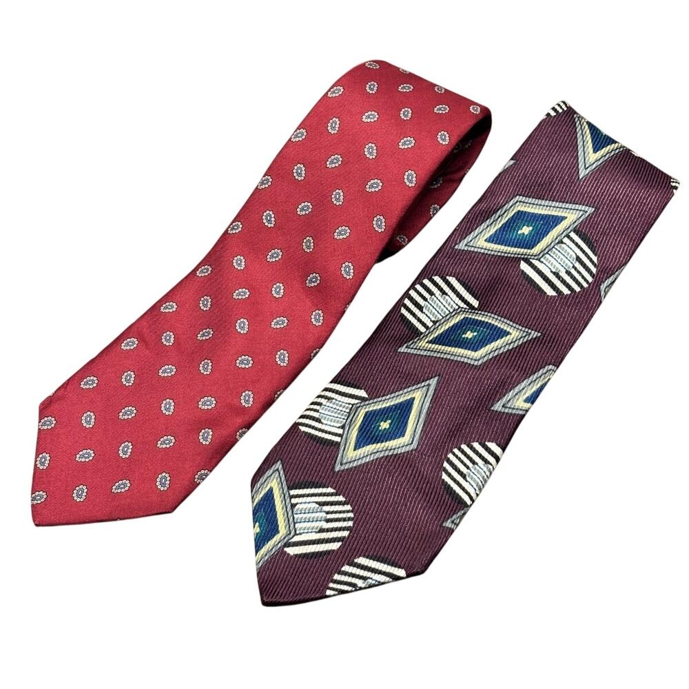 Robert Talbott for J.D. Howell Red Burgandy Patterned Silk Neckties Lot of 2